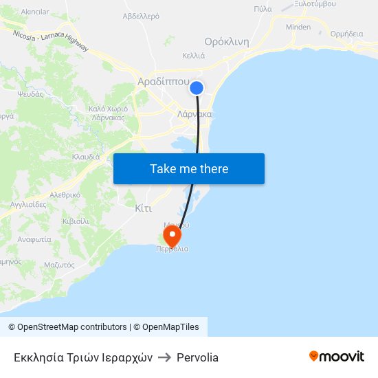 Εκκλησία Τριών Ιεραρχών to Pervolia map