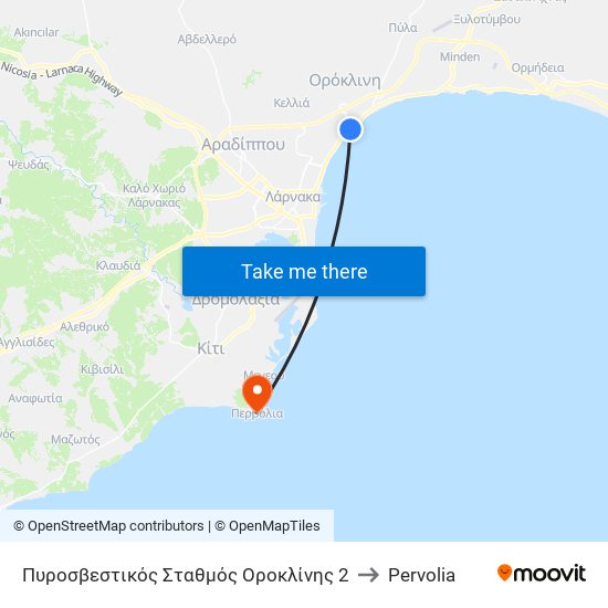 Πυροσβεστικός Σταθμός Οροκλίνης 2 to Pervolia map