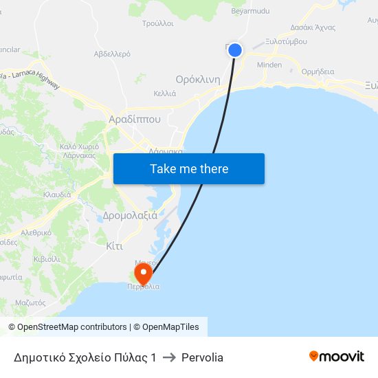 Δημοτικό Σχολείο Πύλας 1 to Pervolia map