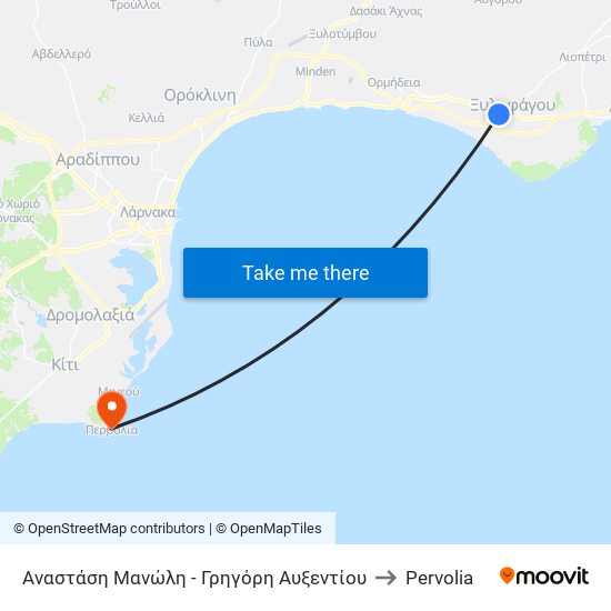 Αναστάση Μανώλη - Γρηγόρη Αυξεντίου to Pervolia map