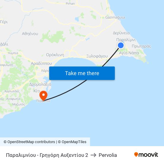 Παραλιμνίου - Γρηγόρη Αυξεντίου 2 to Pervolia map
