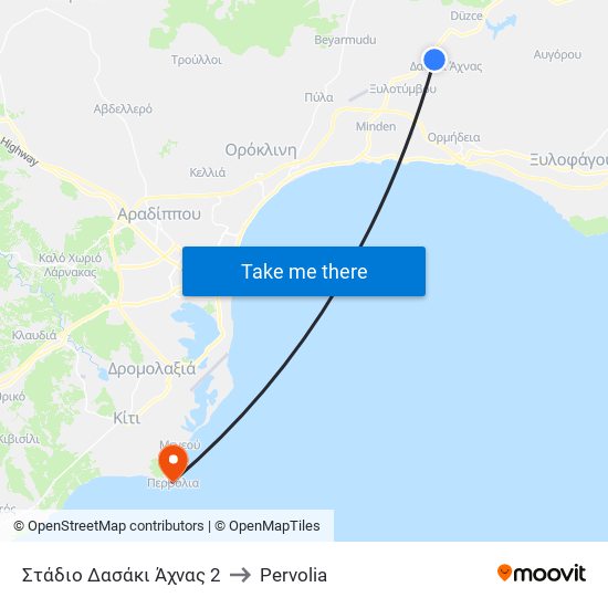 Στάδιο Δασάκι Άχνας 2 to Pervolia map