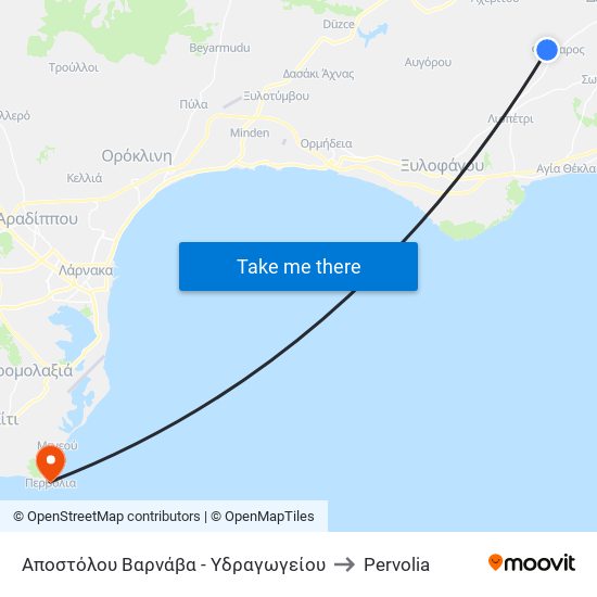 Αποστόλου Βαρνάβα - Υδραγωγείου to Pervolia map
