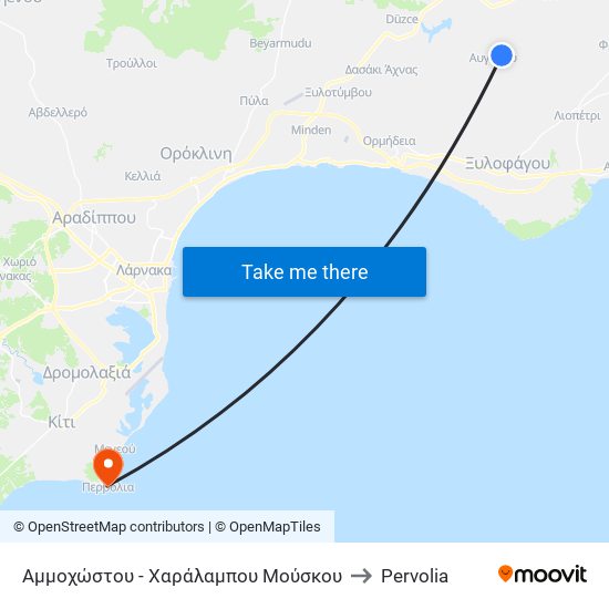 Αμμοχώστου - Χαράλαμπου Μούσκου to Pervolia map