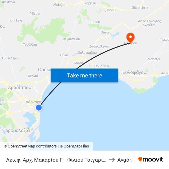 Λεωφ. Αρχ. Μακαρίου Γ' - Φίλιου Τσιγαρίδη 2 to Avgórou map