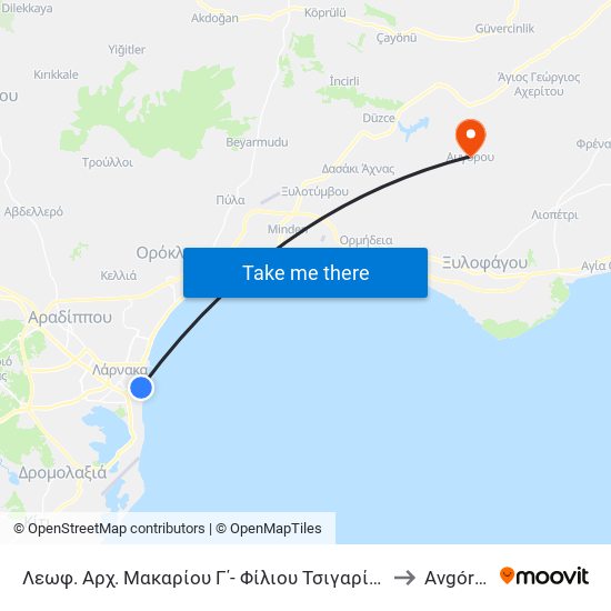 Λεωφ. Αρχ. Μακαρίου Γ΄- Φίλιου Τσιγαρίδη 1 to Avgórou map