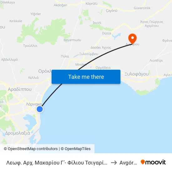 Λεωφ. Αρχ. Μακαρίου Γ΄- Φίλιου Τσιγαρίδη 1 to Avgórou map