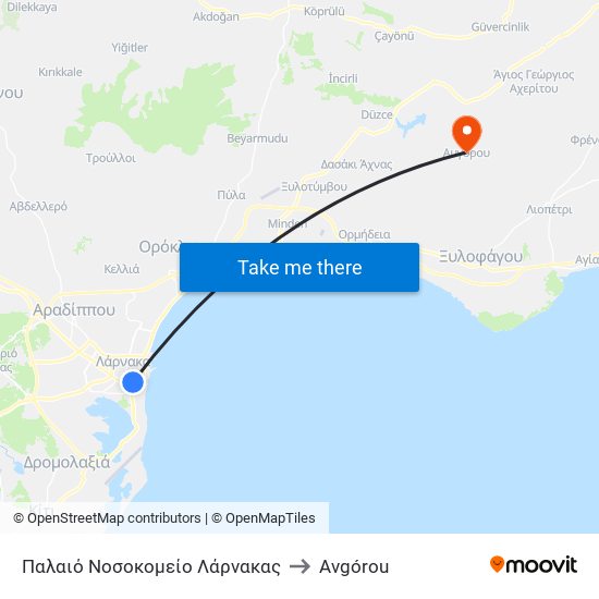 Παλαιό Νοσοκομείο Λάρνακας to Avgórou map