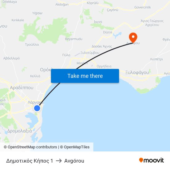 Δημοτικός Κήπος 1 to Avgórou map