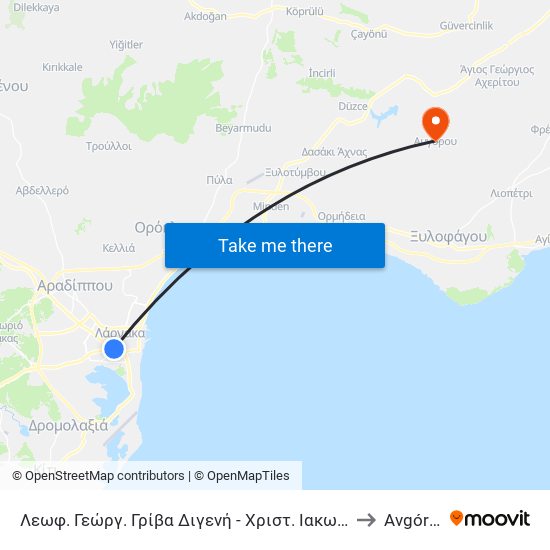Λεωφ. Γεώργ. Γρίβα Διγενή - Χριστ. Ιακωβίδου to Avgórou map