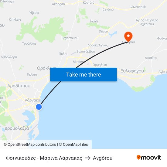 Φοινικούδες - Μαρίνα Λάρνακας to Avgórou map
