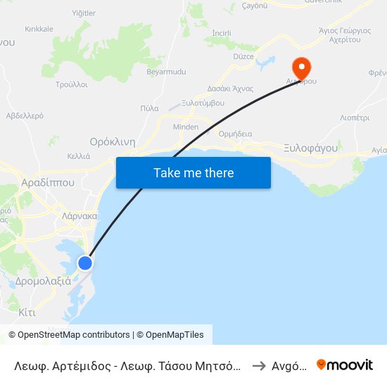 Λεωφ. Αρτέμιδος - Λεωφ. Τάσου Μητσόπουλου 1 to Avgórou map