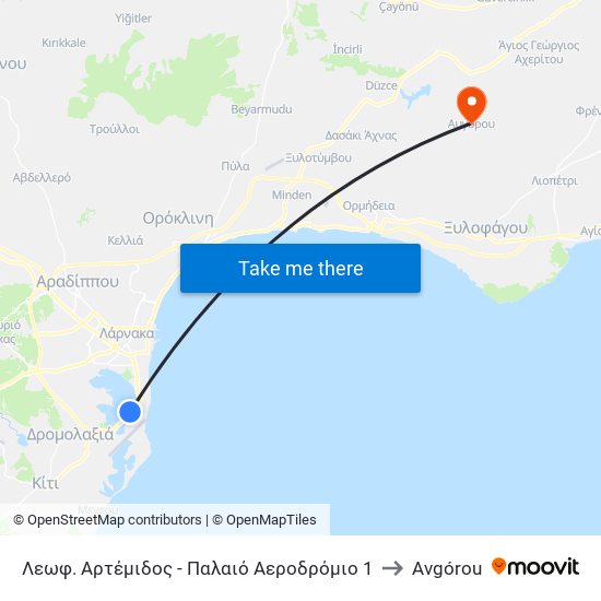 Λεωφ. Αρτέμιδος - Παλαιό Αεροδρόμιο 1 to Avgórou map