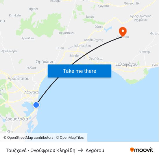 Τουζχανέ - Ονούφριου Κληρίδη to Avgórou map