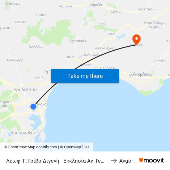 Λεωφ. Γ. Γρίβα Διγενή - Εκκλησία Αγ. Γεωργίου 2 to Avgórou map