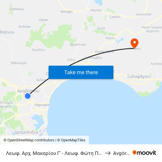 Λεωφ. Αρχ. Μακαρίου Γ' - Λεωφ. Φώτη Πίττα 1 to Avgórou map