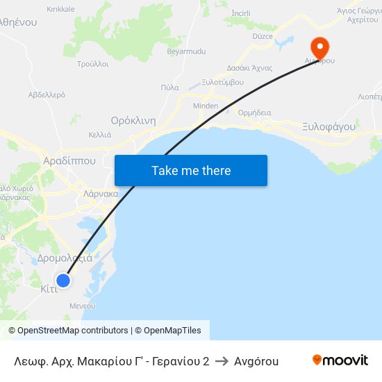 Λεωφ. Αρχ. Μακαρίου Γ' - Γερανίου 2 to Avgórou map