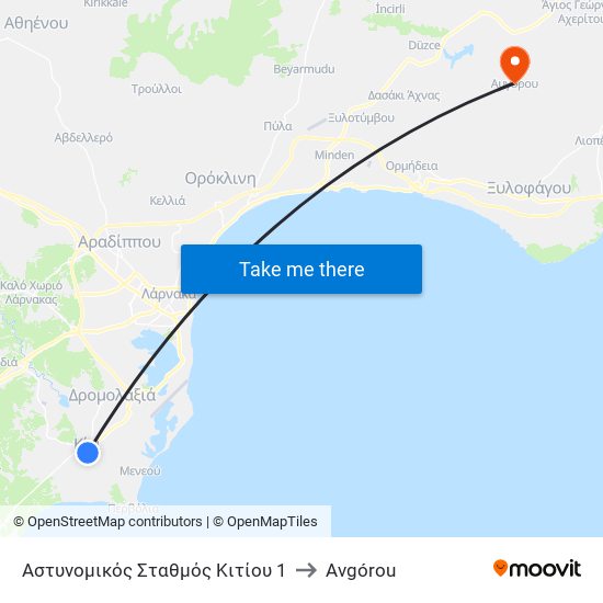 Αστυνομικός Σταθμός Κιτίου 1 to Avgórou map