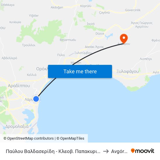 Παύλου Βαλδασερίδη - Κλεοβ. Παπακυριάκου to Avgórou map
