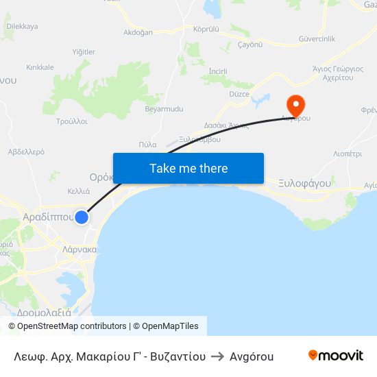 Λεωφ. Αρχ. Μακαρίου Γ' - Βυζαντίου to Avgórou map