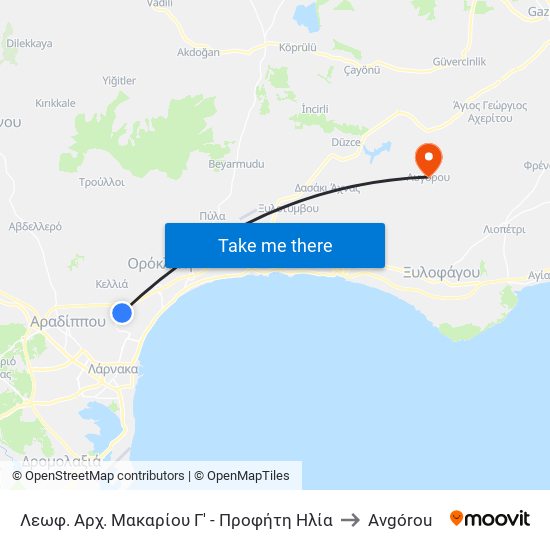 Λεωφ. Αρχ. Μακαρίου Γ' - Προφήτη Ηλία to Avgórou map