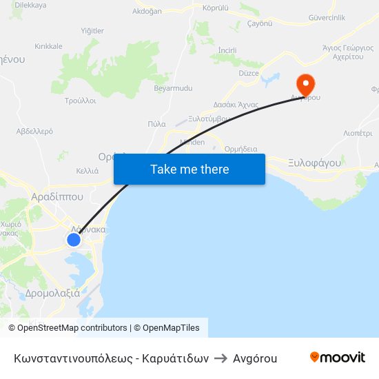 Κωνσταντινουπόλεως - Καρυάτιδων to Avgórou map