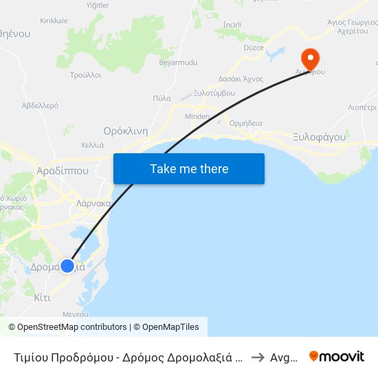 Τιμίου Προδρόμου - Δρόμος Δρομολαξιά - Αεροδρόμιο 1 to Avgórou map