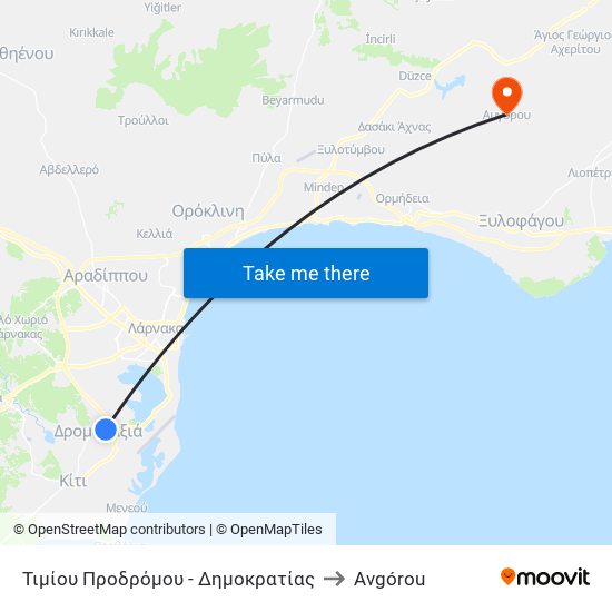 Τιμίου Προδρόμου - Δημοκρατίας to Avgórou map