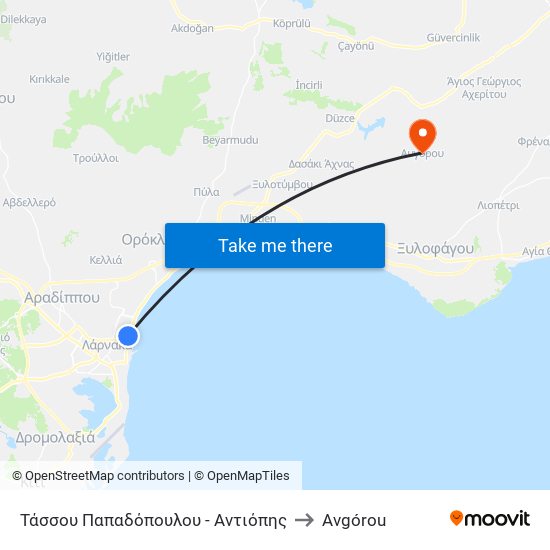 Τάσσου Παπαδόπουλου - Αντιόπης to Avgórou map