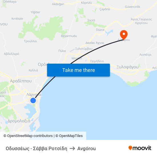 Οδυσσέως - Σάββα Ροτσίδη to Avgórou map