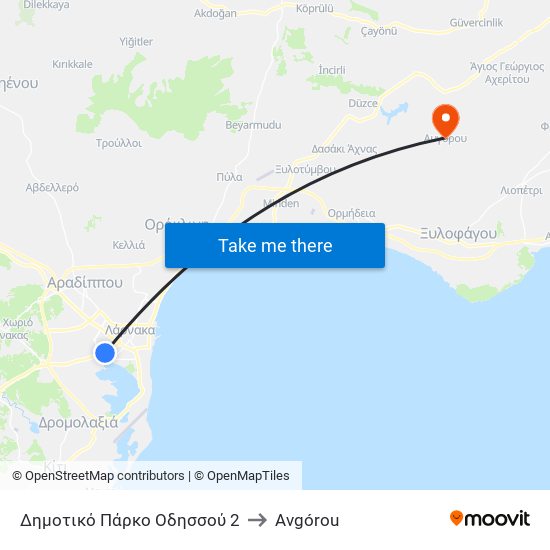 Δημοτικό Πάρκο Οδησσού 2 to Avgórou map