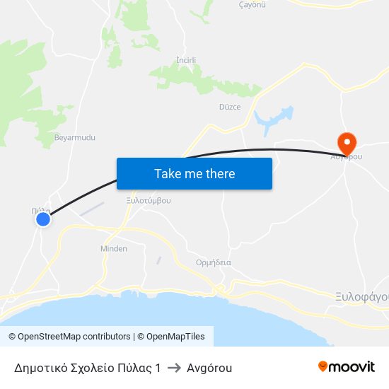 Δημοτικό Σχολείο Πύλας 1 to Avgórou map