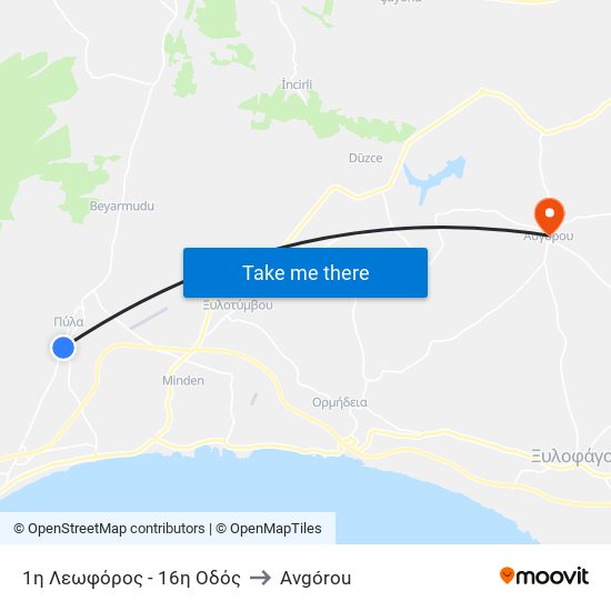 1η Λεωφόρος - 16η Οδός to Avgórou map