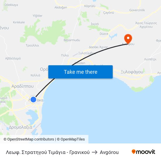 Λεωφ. Στρατηγού Τιμάγια - Γρανικού to Avgórou map