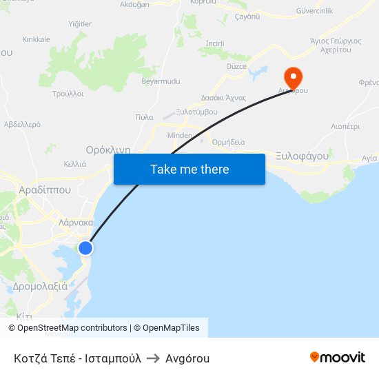 Κοτζά Τεπέ - Ισταμπούλ to Avgórou map