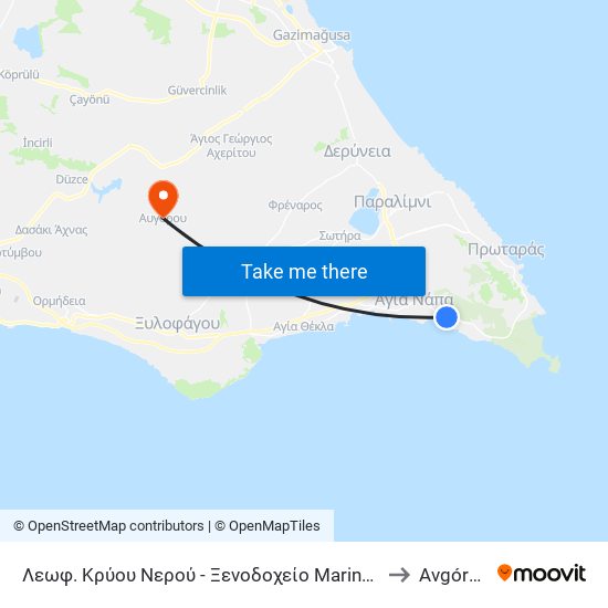 Λεωφ. Κρύου Νερού - Ξενοδοχείο Marina 1 to Avgórou map