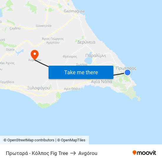 Πρωταρά - Κόλπος Fig Tree to Avgórou map