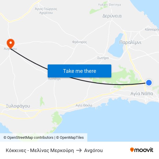 Κόκκινες - Μελίνας Μερκούρη to Avgórou map