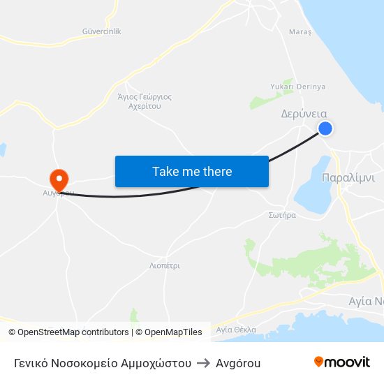 Γενικό Νοσοκομείο Αμμοχώστου to Avgórou map