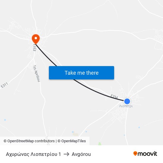 Αχυρώνας Λιοπετρίου 1 to Avgórou map