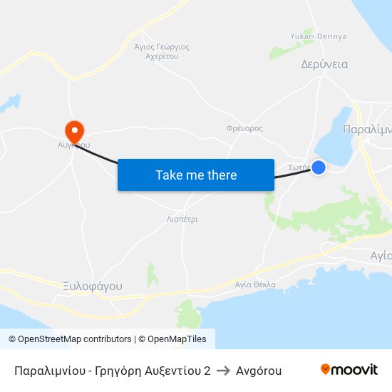 Παραλιμνίου - Γρηγόρη Αυξεντίου 2 to Avgórou map