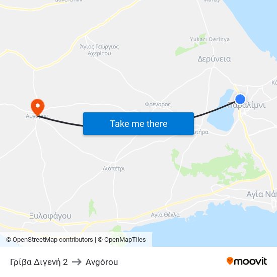 Γρίβα Διγενή 2 to Avgórou map