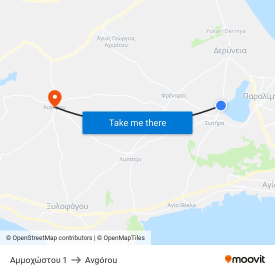 Αμμοχώστου 1 to Avgórou map