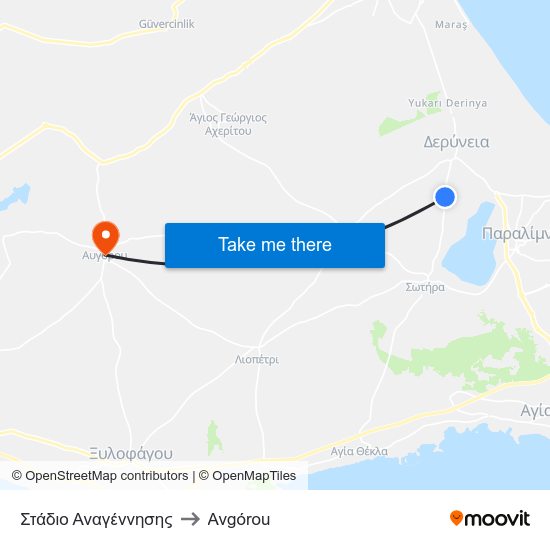 Στάδιο Αναγέννησης to Avgórou map