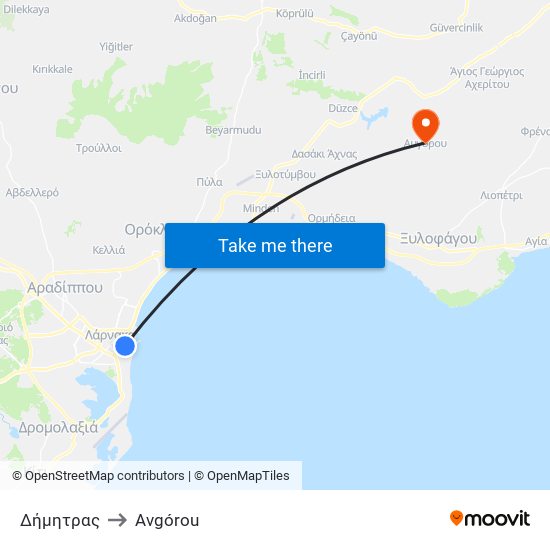 Δήμητρας to Avgórou map