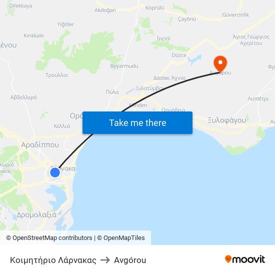 Κοιμητήριο Λάρνακας to Avgórou map