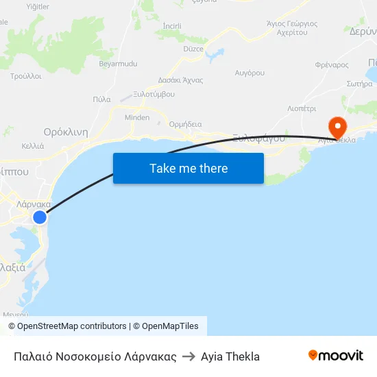 Παλαιό Νοσοκομείο to Ayia Thekla map
