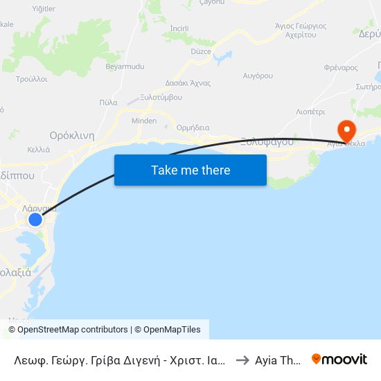 Λεωφ. Γεώργ. Γρίβα Διγενή - Χριστ. Ιακωβίδου to Ayia Thekla map