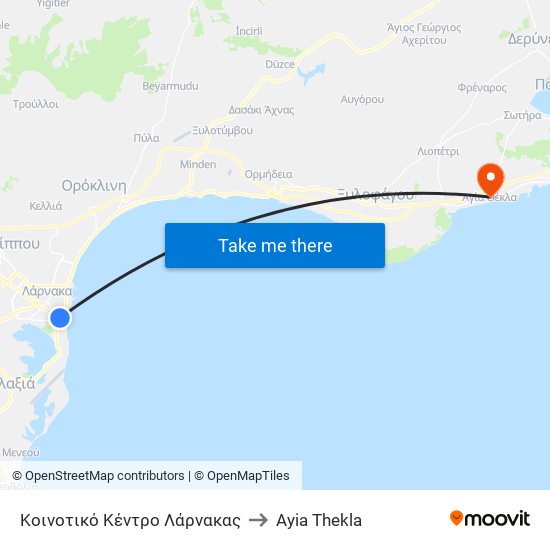 Κοινοτικό Κέντρο Λάρνακας to Ayia Thekla map