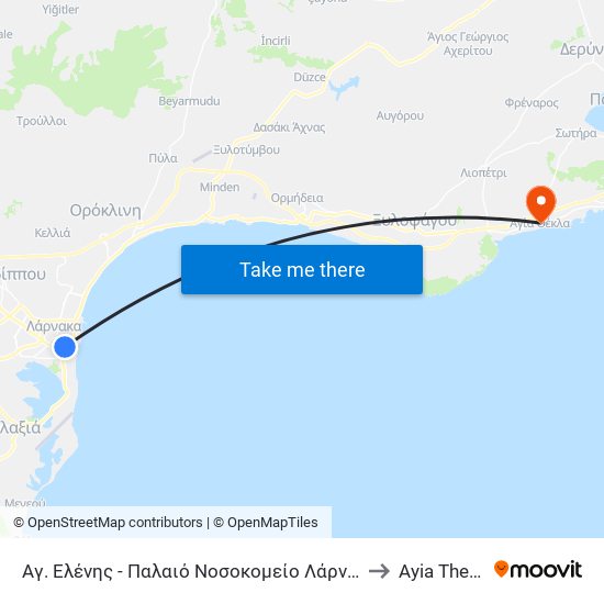 Αγ. Ελένης - Παλαιό Νοσοκομείο Λάρνακας to Ayia Thekla map